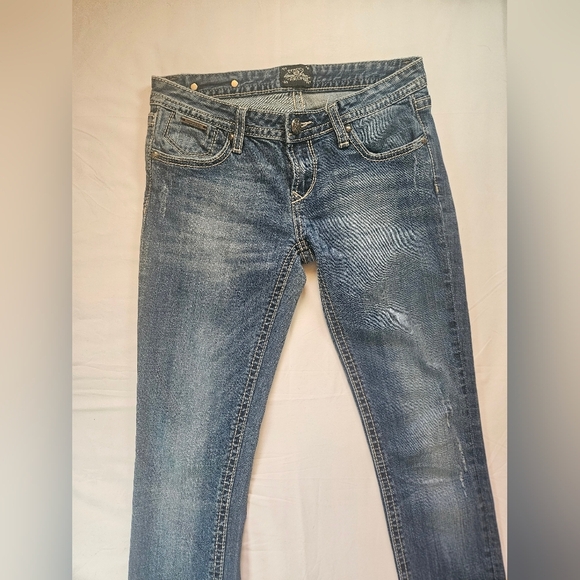 3R Rock For Express Womens Blue Lightly Distressed Skinny Denim Jeans Size 28 - Picture 2 of 12